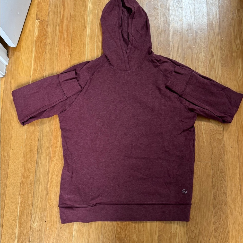 Men's Maroon Hooded Short-Sleeve Sweatshirt